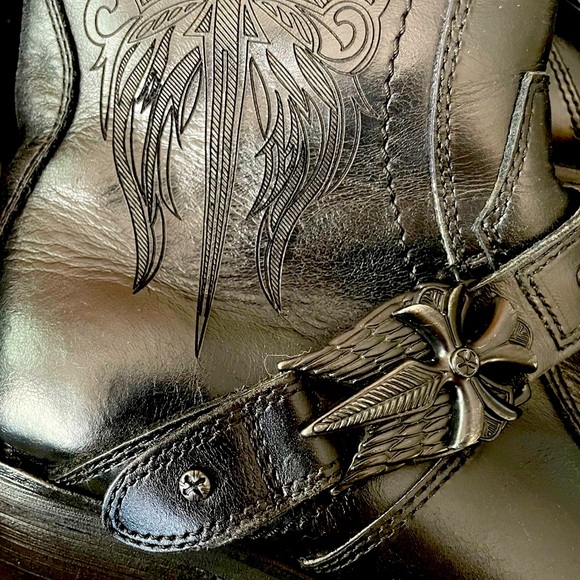 MARK NASON Coolest Black Leather Biker Moto Ankle Boots Cross Studded Skulls 8 - Picture 13 of 15